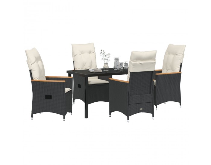 Sonata H 5 Частен комплект градински мебели с възглавници черен полиратан