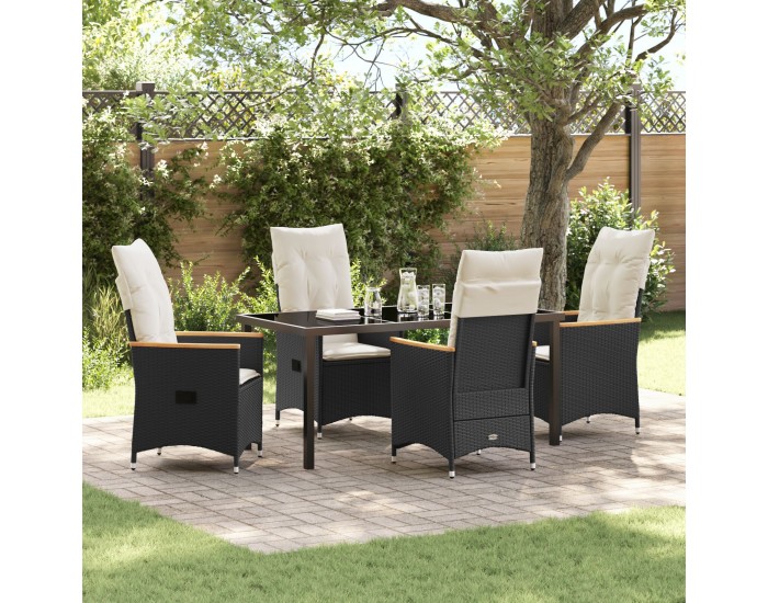 Sonata H 5 парчен комплект градинска маса с възглавници Черен поли ратан