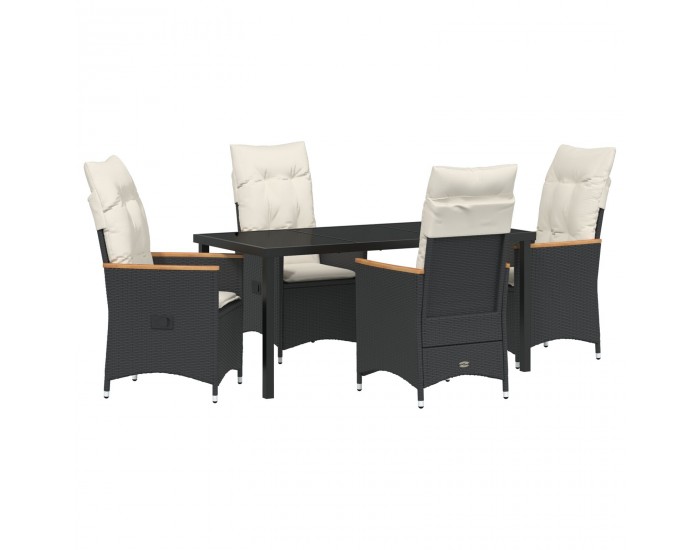 Sonata H 5 парчен комплект градинска маса с възглавници Черен поли ратан