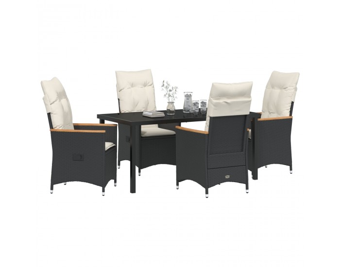 Sonata H 5 парчен комплект градинска маса с възглавници Черен поли ратан