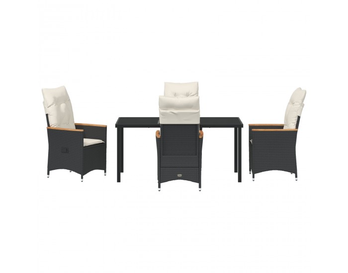 Sonata H 5 парчен комплект градинска маса с възглавници Черен поли ратан