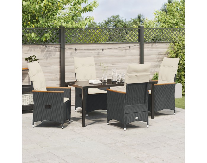 Sonata H 5 парчен комплект градинска маса с възглавници Черен поли ратан