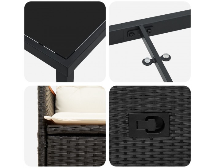 Sonata H 5 парчен комплект градинска маса с възглавници Черен поли ратан