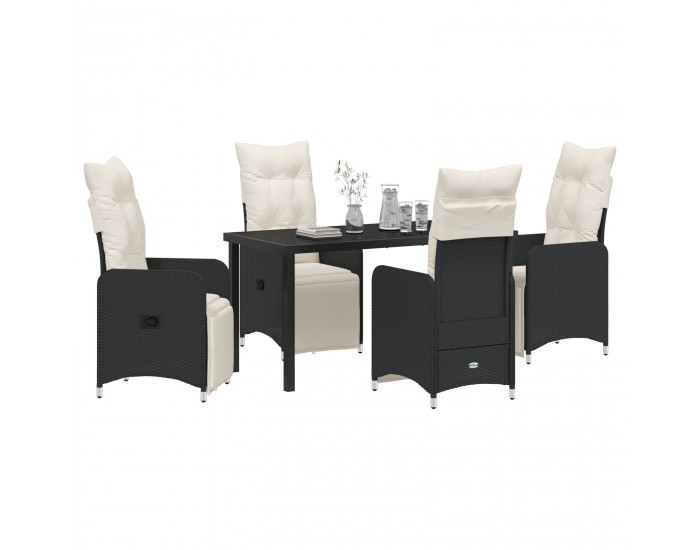 Sonata H 5 частен градински комплект за хранене с възглавници черен полиратан.