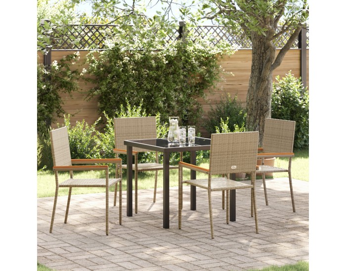 Sonata H 5 Частен Градински Трапезен Комплект Бежова Полирана Ратан