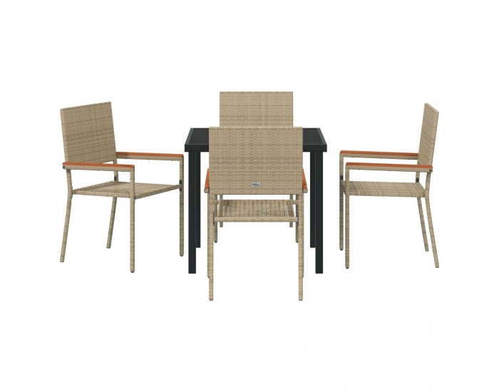 Sonata H 5 Частен Градински Трапезен Комплект Бежова Полирана Ратан