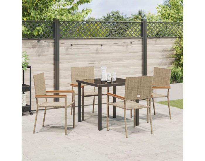Sonata H 5 Частен Градински Трапезен Комплект Бежова Полирана Ратан