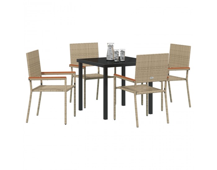Sonata H 5 Частен Градински Трапезен Комплект Бежова Полирана Ратан