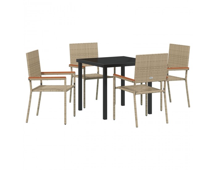 Sonata H 5 Частен Градински Трапезен Комплект Бежова Полирана Ратан