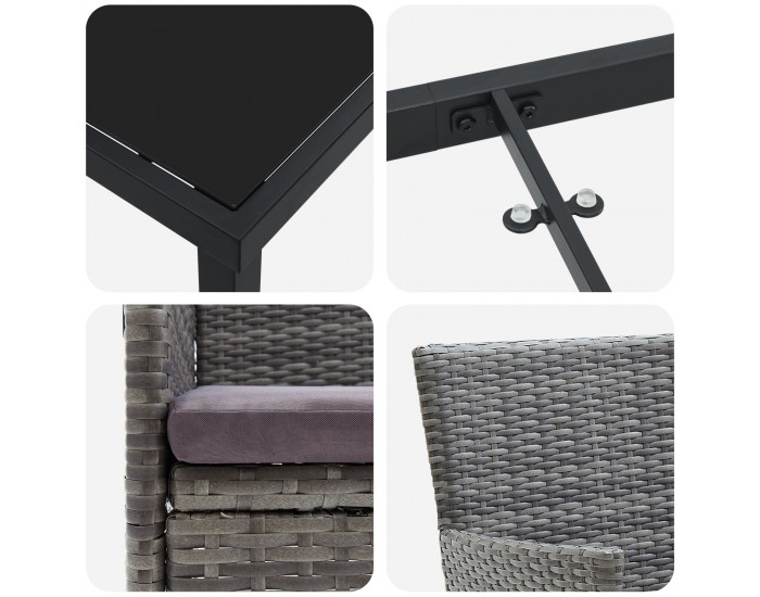 Sonata H 5 елемента градински комплект за хранене сиво полиратан