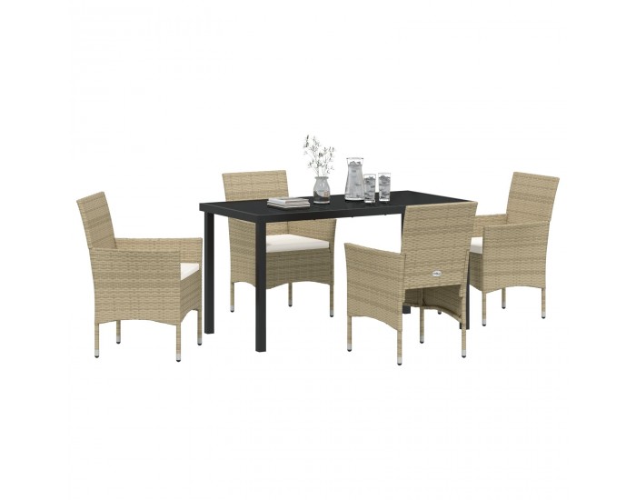 Sonata H 5 Частен Градински Трапезен Комплект Бежов Полимер Ратан
