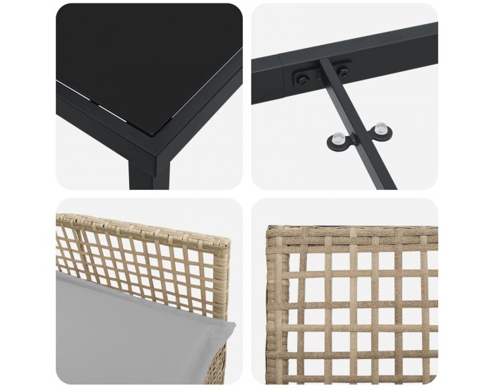 Sonata H 5 Частен Градински Трапезарий с Възглавници Бежов Поли Ратан