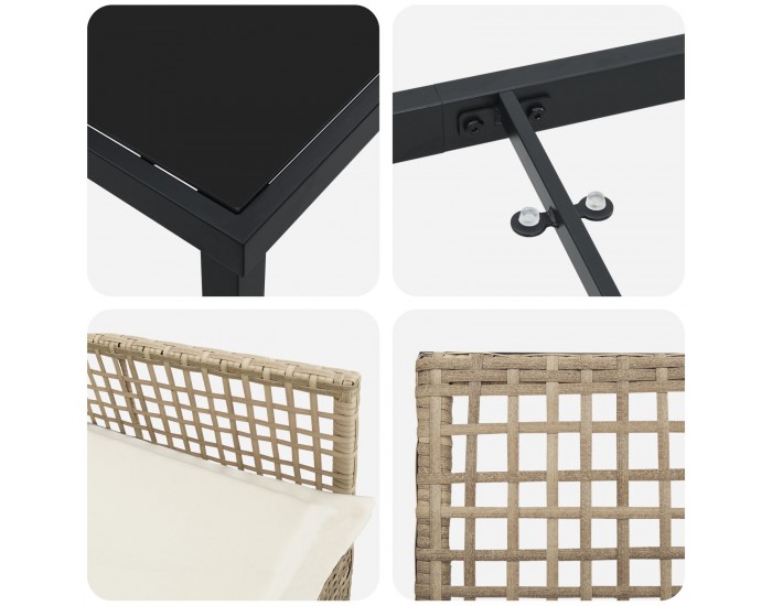 Sonata H 5 части градински трапезен комплект с възглавници Бежов полиране