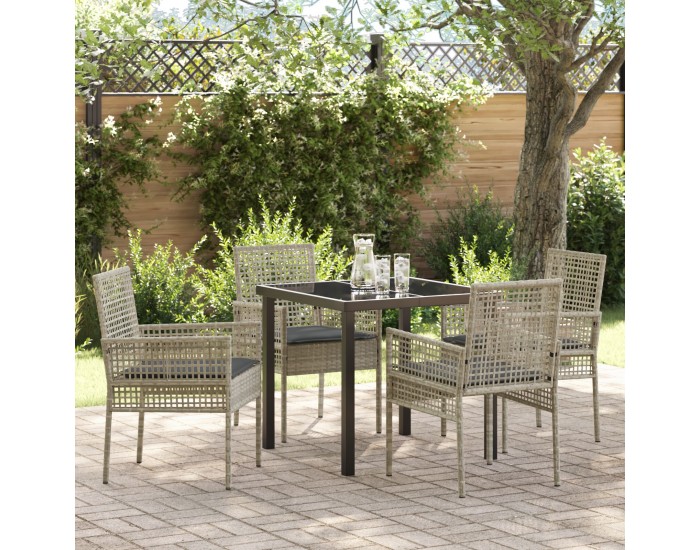 Sonata H 5 Часов Градински Трапезарен Комплект с Възглавници Светлосив Поли Ратан