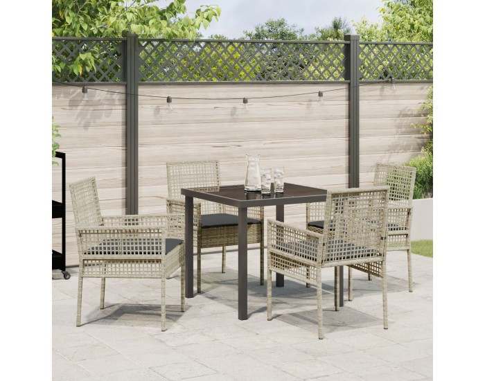 Sonata H 5 Часов Градински Трапезарен Комплект с Възглавници Светлосив Поли Ратан