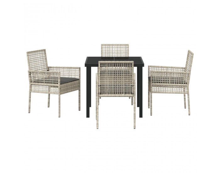 Sonata H 5 Часов Градински Трапезарен Комплект с Възглавници Светлосив Поли Ратан
