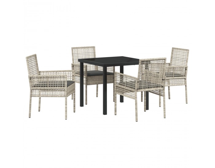 Sonata H 5 Часов Градински Трапезарен Комплект с Възглавници Светлосив Поли Ратан