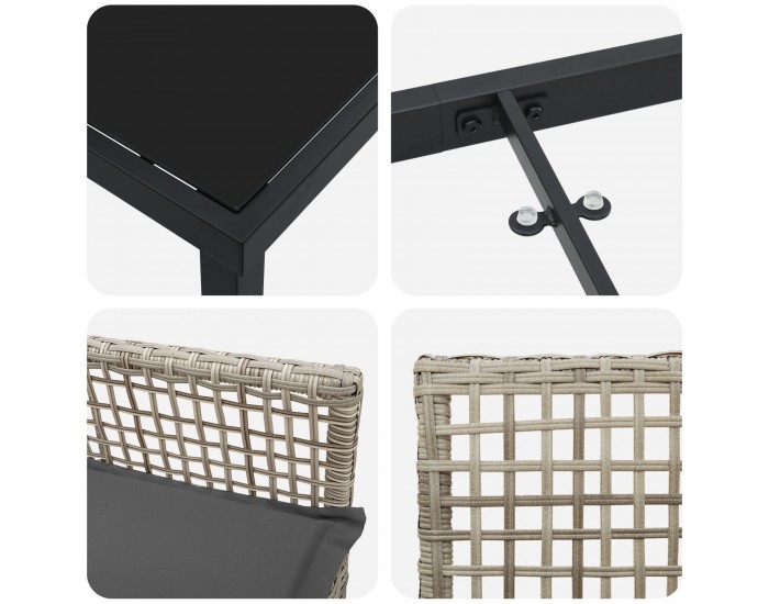 Sonata H 5 Часов Градински Трапезарен Комплект с Възглавници Светлосив Поли Ратан