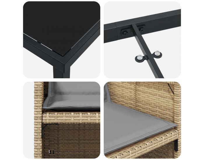 Sonata H 5 Часов Градински Комплект за Обед с Възглавници Бежов Полиратан