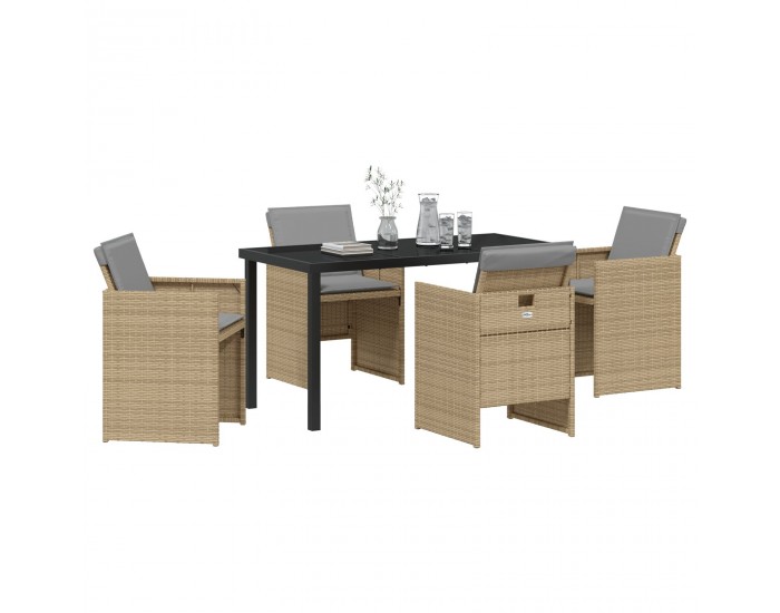 Sonata H 5 Часов Градински Комплект за Обед с Възглавници Бежов Полиратан