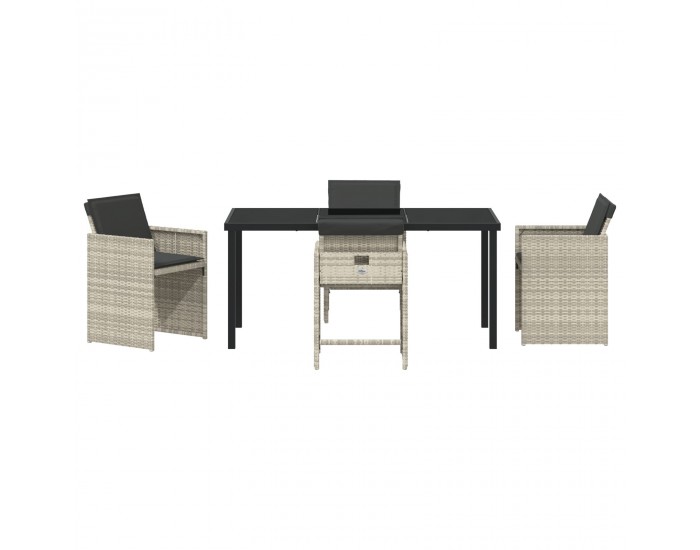 Sonata H 5 Часовна Градинска Трапезна Маса с Възглавници Светло Сив Поли Ратан