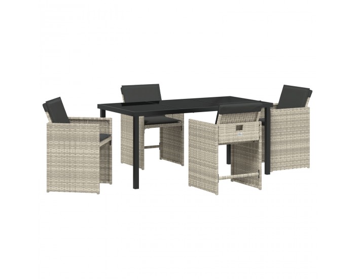 Sonata H 5 Часовна Градинска Трапезна Маса с Възглавници Светло Сив Поли Ратан