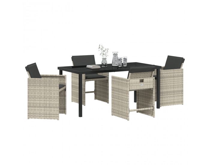 Sonata H 5 Часовна Градинска Трапезна Маса с Възглавници Светло Сив Поли Ратан