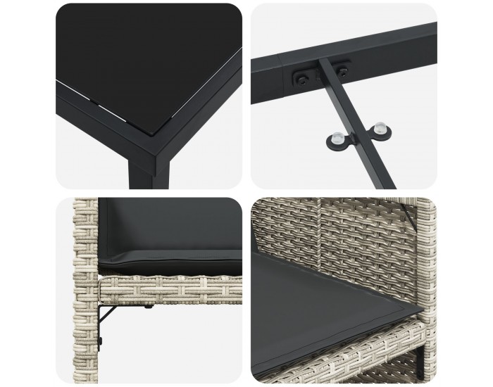 Sonata H 5 Часовна Градинска Трапезна Маса с Възглавници Светло Сив Поли Ратан