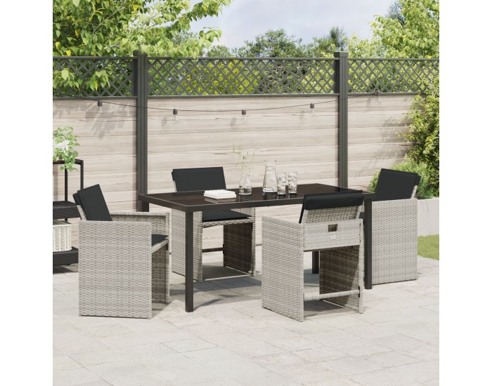 Sonata H 5 Часовна Градинска Трапезна Маса с Възглавници Светло Сив Поли Ратан