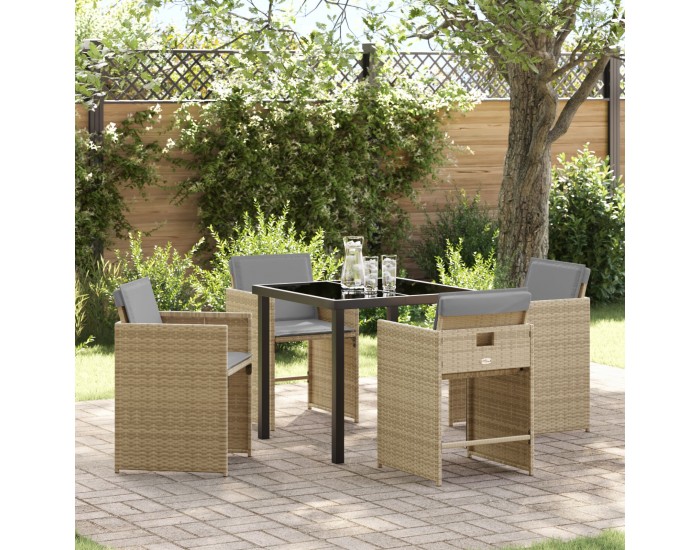 Sonata H 5 Часов градински трапезен комплект с възглавници среднобежов полиратан