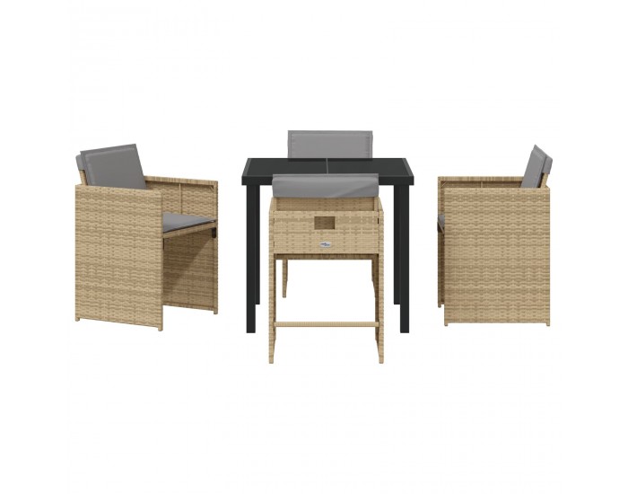 Sonata H 5 Часов градински трапезен комплект с възглавници среднобежов полиратан