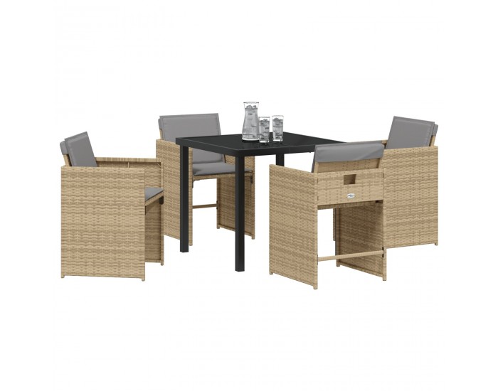 Sonata H 5 Часов градински трапезен комплект с възглавници среднобежов полиратан