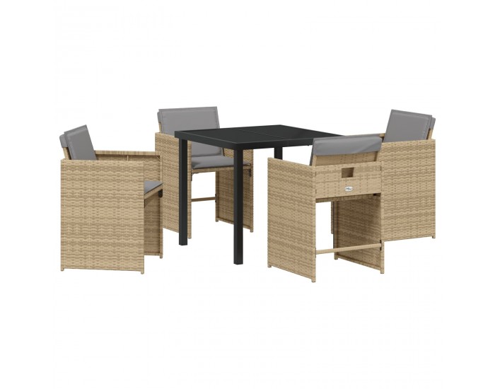 Sonata H 5 Часов градински трапезен комплект с възглавници среднобежов полиратан