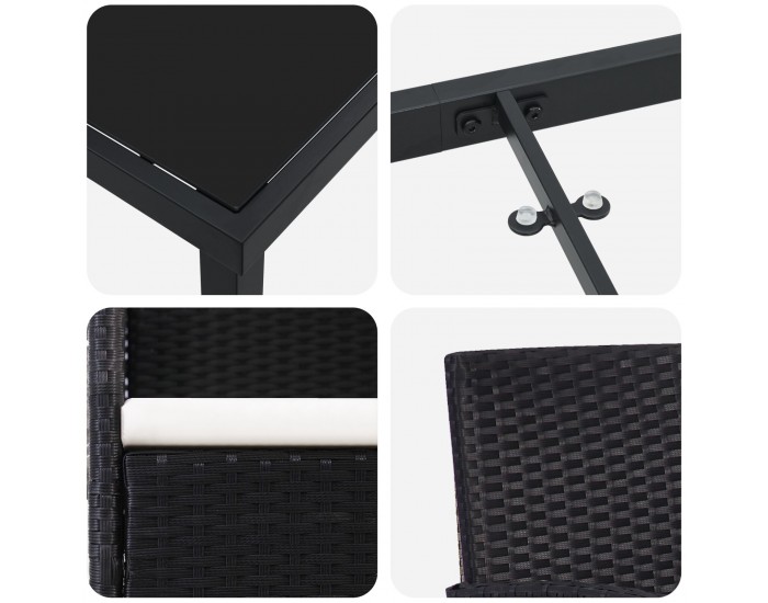 Sonata H 5 частен градински трапезен комплект с възглавници черен поли ратан