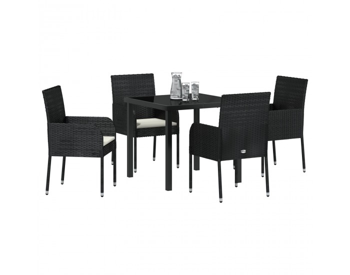 Sonata H 5 Часов Комплект Градинска Трапезария с Възглавници Черен Полиестерен Ратан