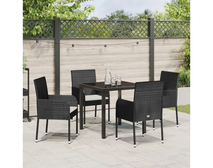 Sonata H 5 Часов Комплект Градинска Трапезария с Възглавници Черен Полиестерен Ратан