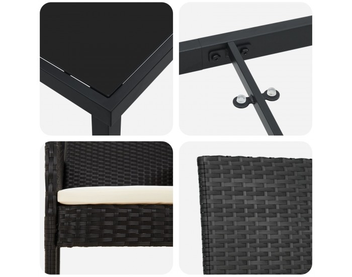 Sonata H 5 Часов Комплект Градинска Трапезария с Възглавници Черен Полиестерен Ратан