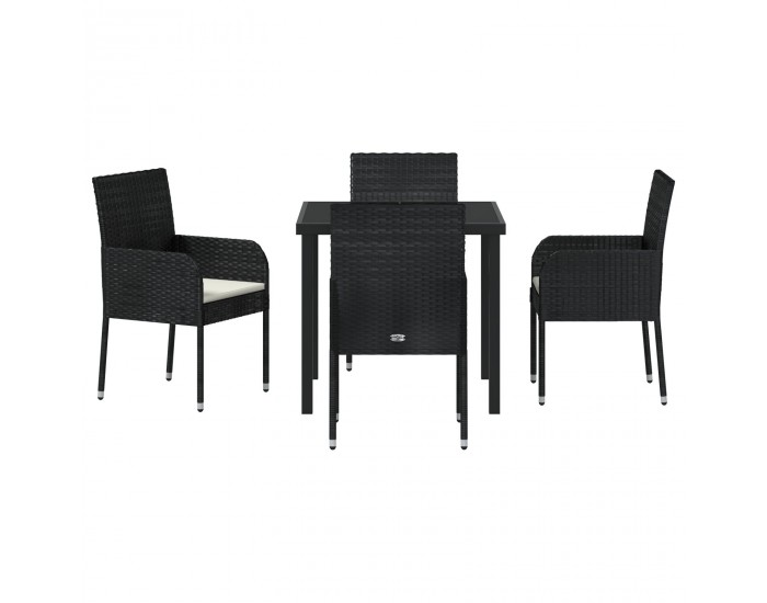 Sonata H 5 Часов Комплект Градинска Трапезария с Възглавници Черен Полиестерен Ратан