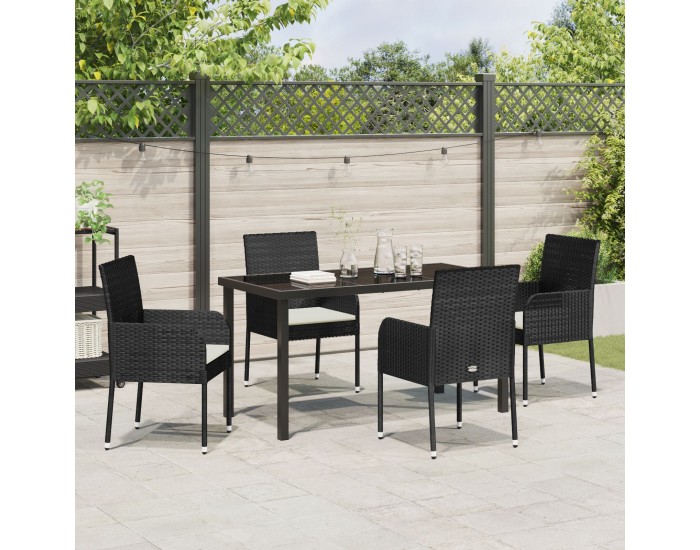 Sonata H 5-частов комплект за хранене в градината с възглавници Черен полиратан