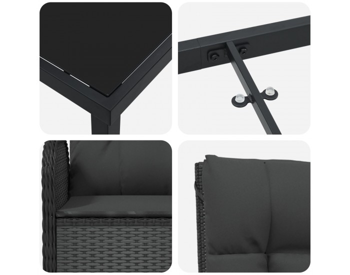 Sonata H 3 Часова Градинска Трапезария Черен Полиратан