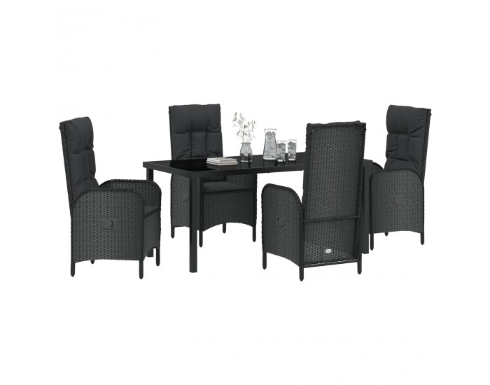 Sonata H 5 частен градински комплект трапезни столове Черен Полиратан