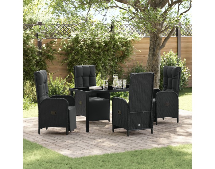 Sonata H 5 частен комплект за градинска трапеза с възглавници Черно Полиратан
