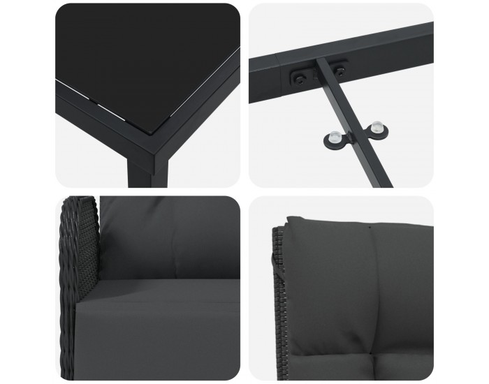 Sonata H 5 частен комплект за градинска трапеза с възглавници Черно Полиратан
