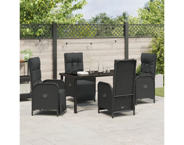 Sonata H 5 частен комплект за градинска трапеза с възглавници Черно Полиратан