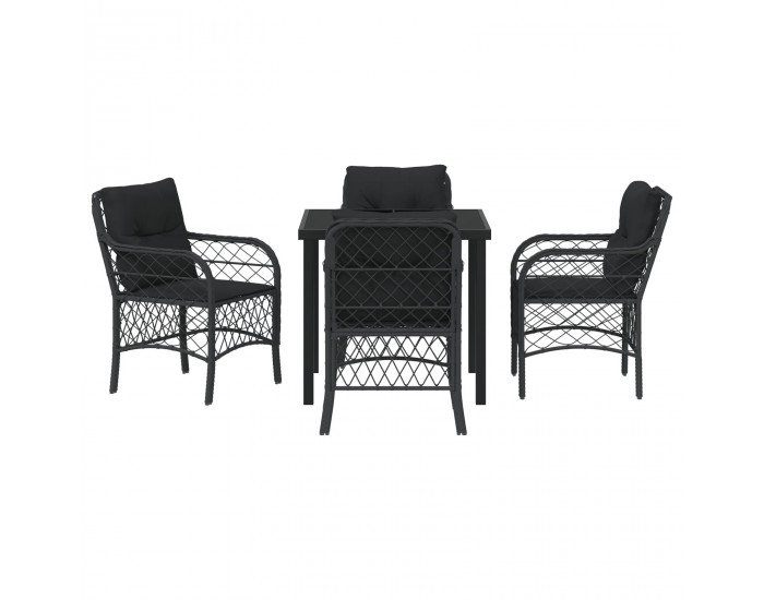 Sonata H 5 Часов Комплект Градински Трапезен Стол с Възглавници Черен Полиестерен Ратан