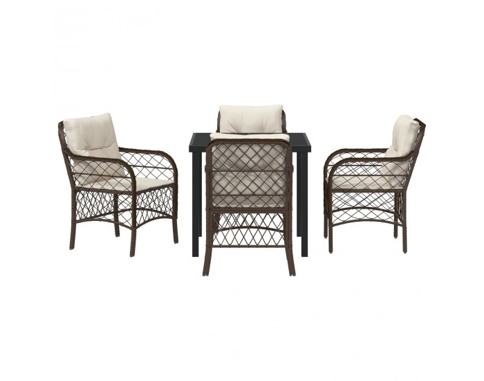 Sonata H 5 Частен Градински Трапезен Комплект с Възглавници Кафяв Полиратан