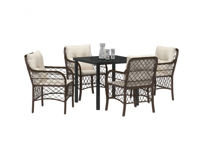 Sonata H 5 Частен Градински Трапезен Комплект с Възглавници Кафяв Полиратан