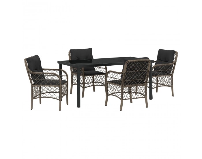 Sonata H 5 Частен Градински Трапезен Комплект с Възглавници Сив Полипропилен