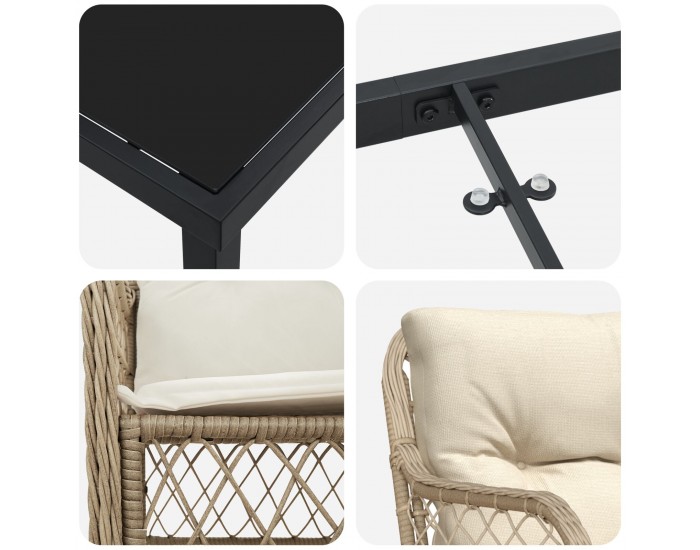 Sonata H 5 Частен Градински Трапезен Комплект с Възглавници Бежов Полиратан