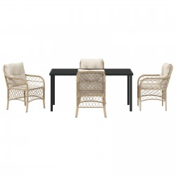Sonata H 5 Членен Комплект за Градинско Хранене с Възглавници Бежов Полиратан - Комплекти за външни условия